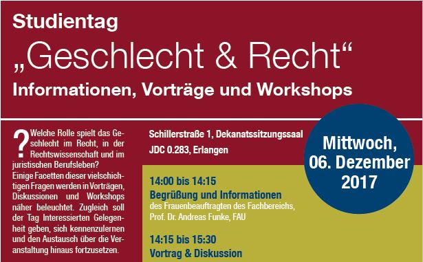 Zum Artikel "Studientag „Geschlecht & Recht“ – Informationen, Vorträge und Workshops am 06.12.2017"